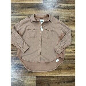 Aerie Women's LumberJane Button Up Long Sleeve Collared Waffle Shirt Brown Sz S
